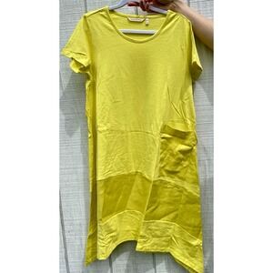 Soft Surroundings Midi Dress Womens PM Linen Cotton LORIA Yellow Casual Coastal